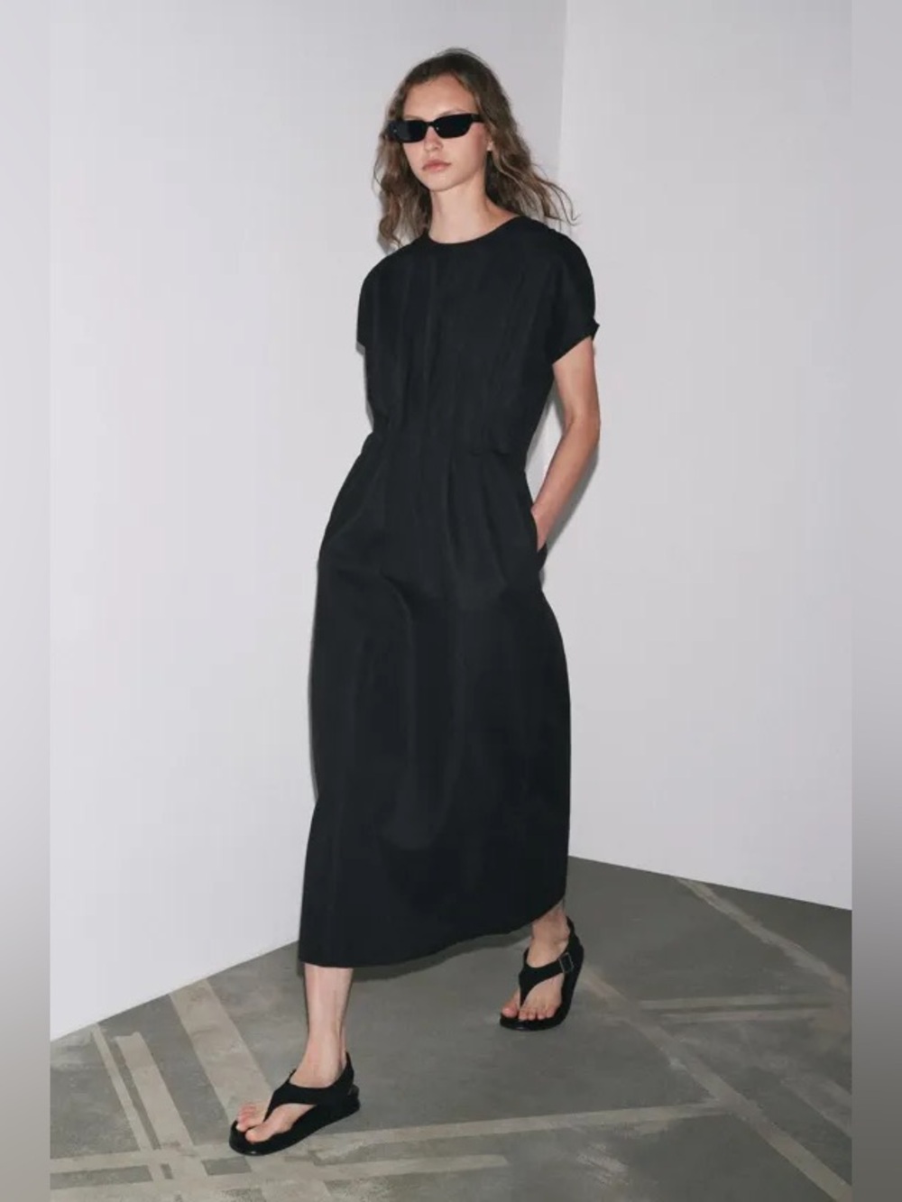 ZARA Cotton & Linen gathered midi dress, ZW collection. M NWT